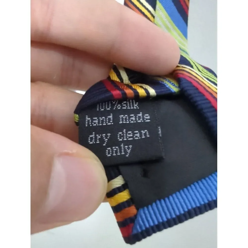 Luciano Versi Mens Silk‎ Tie Multi Color Diagonal Stripe Navy Blue Hand Made